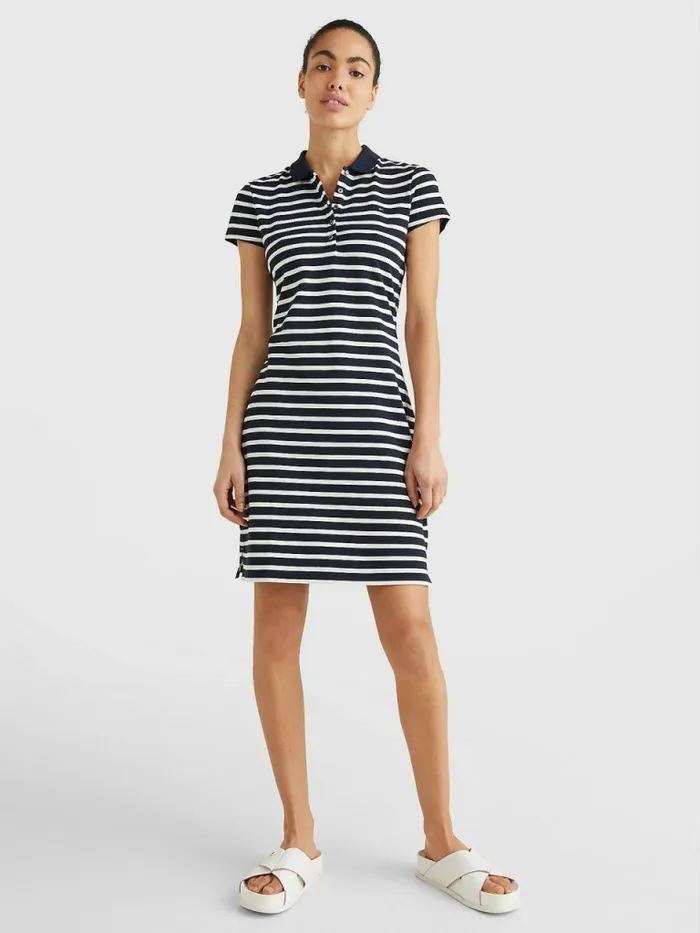 Tommy Hilfiger Slim Fit Stripe Polo Dress Breton StpDesert Sky White Womens Dresses and Jumpsuits Cheap On Sale