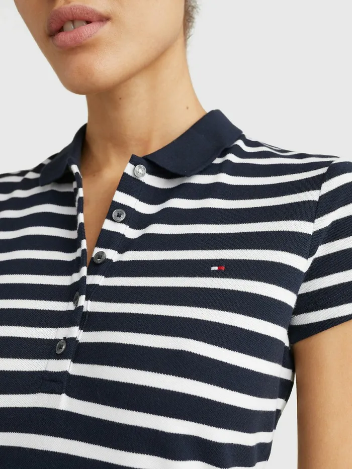 Tommy Hilfiger Slim Fit Stripe Polo Dress Breton StpDesert Sky White Womens Dresses and Jumpsuits Cheap On Sale