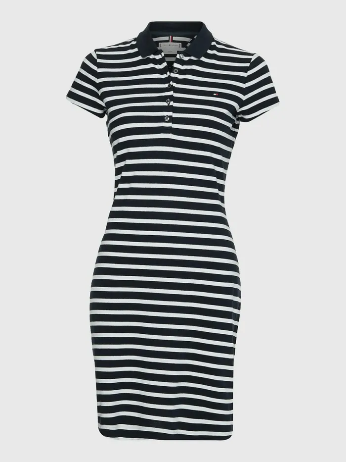 Tommy Hilfiger Slim Fit Stripe Polo Dress Breton StpDesert Sky White Womens Dresses and Jumpsuits Cheap On Sale