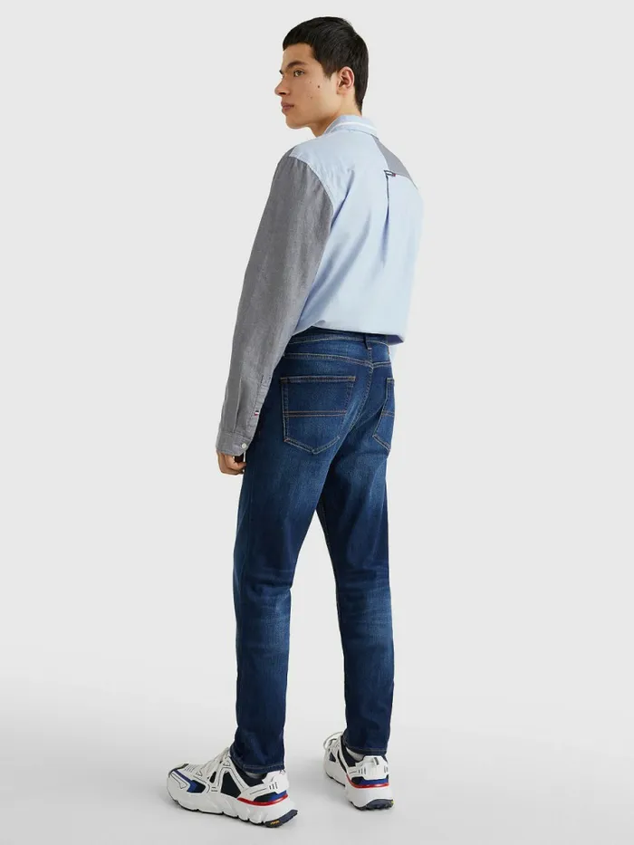 Tommy Hilfiger Slim Fit Tapered Faded Jeans Aspen Dark Blue Stretch Mens Jeans On Sale