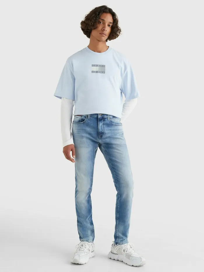 Tommy Hilfiger Slim Fit Tapered Faded Jeans Wilson Light Blue Stretch Mens Jeans Fashion