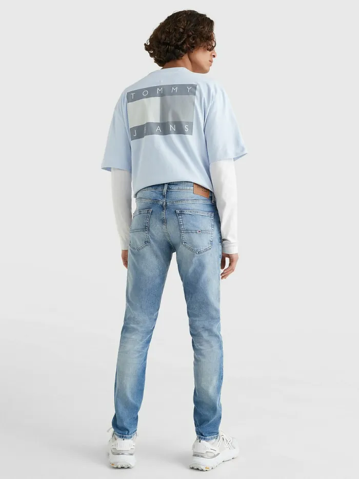 Tommy Hilfiger Slim Fit Tapered Faded Jeans Wilson Light Blue Stretch Mens Jeans Fashion