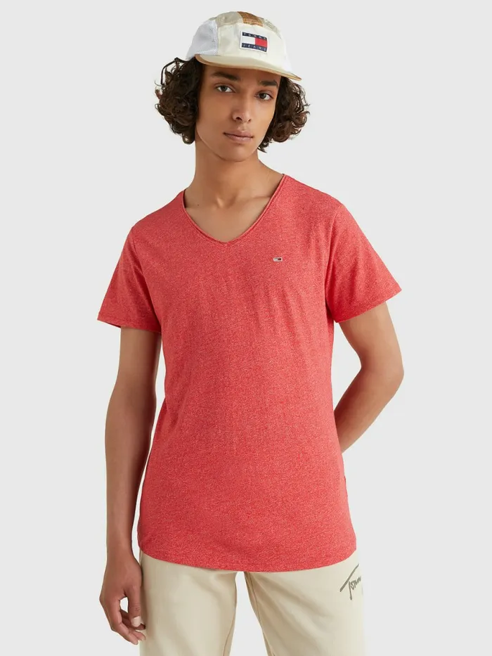 Tommy Hilfiger Slim Fit VNeck TShirt Deep Crimson Mens Essentials