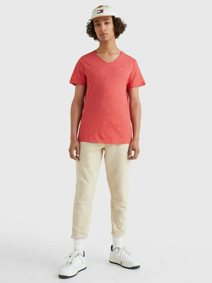 Tommy Hilfiger Slim Fit VNeck TShirt Deep Crimson Mens Essentials