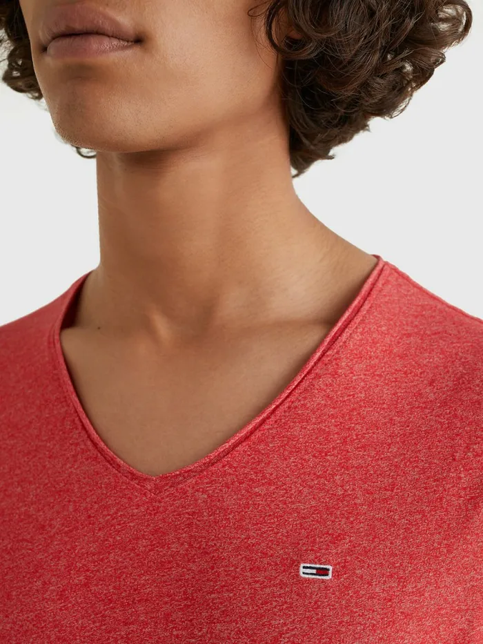 Tommy Hilfiger Slim Fit VNeck TShirt Deep Crimson Mens Essentials