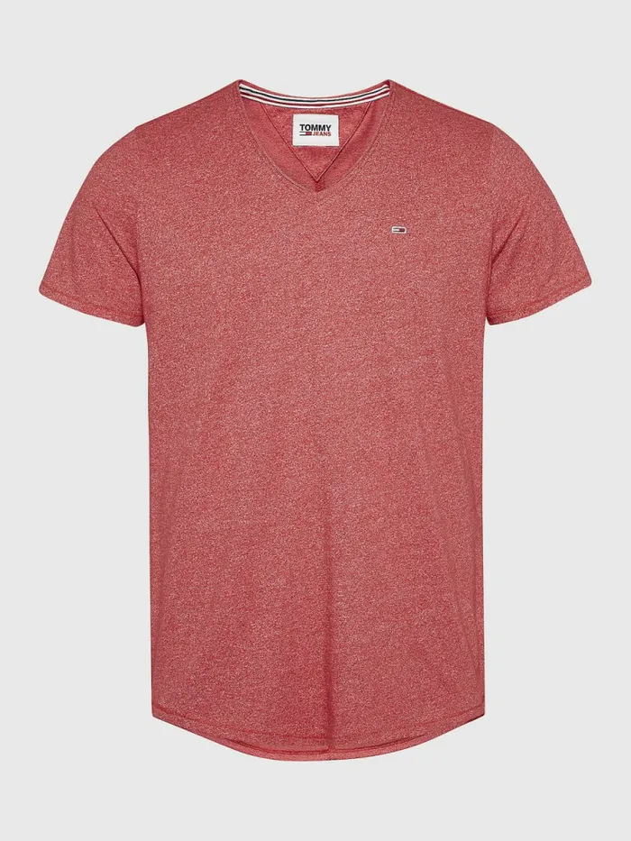 Tommy Hilfiger Slim Fit VNeck TShirt Deep Crimson Mens Essentials