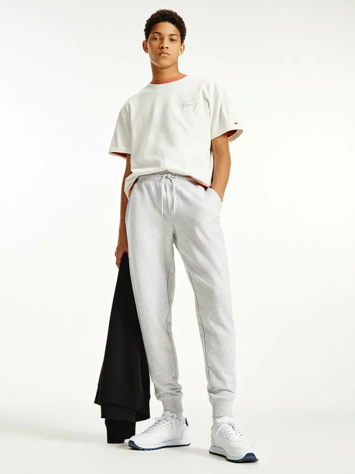 Tommy Hilfiger Slim Fleece Signature Joggers Lt Grey Htr Mens Trousers