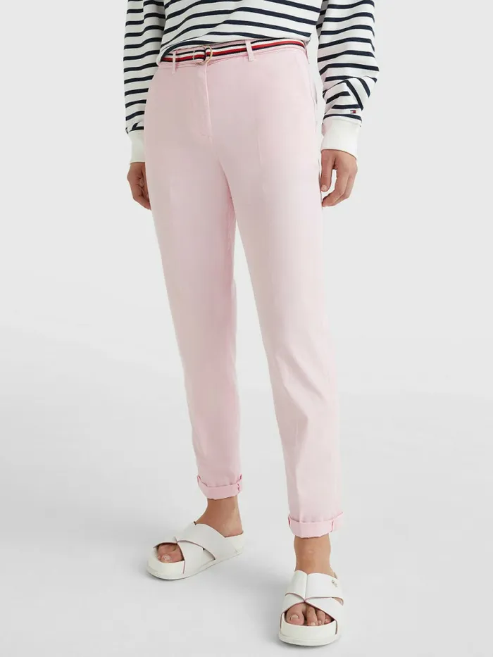 Tommy Hilfiger Slim Signature Belt Chinos Pastel Pink Womens Trousers