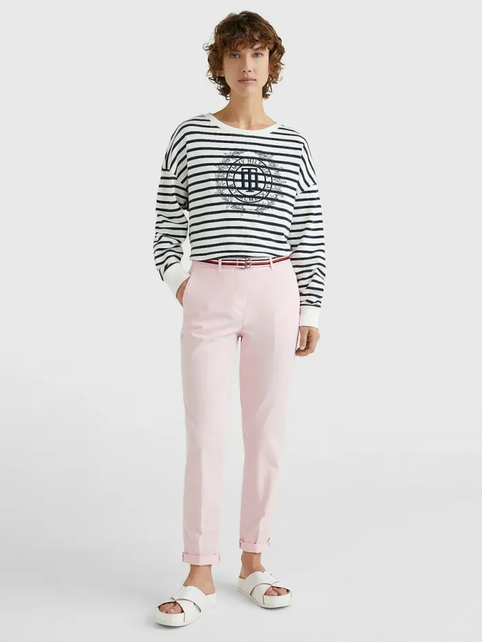 Tommy Hilfiger Slim Signature Belt Chinos Pastel Pink Womens Trousers