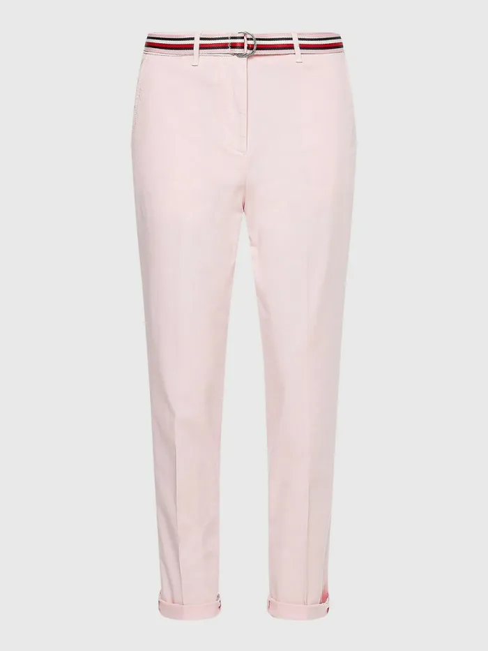 Tommy Hilfiger Slim Signature Belt Chinos Pastel Pink Womens Trousers