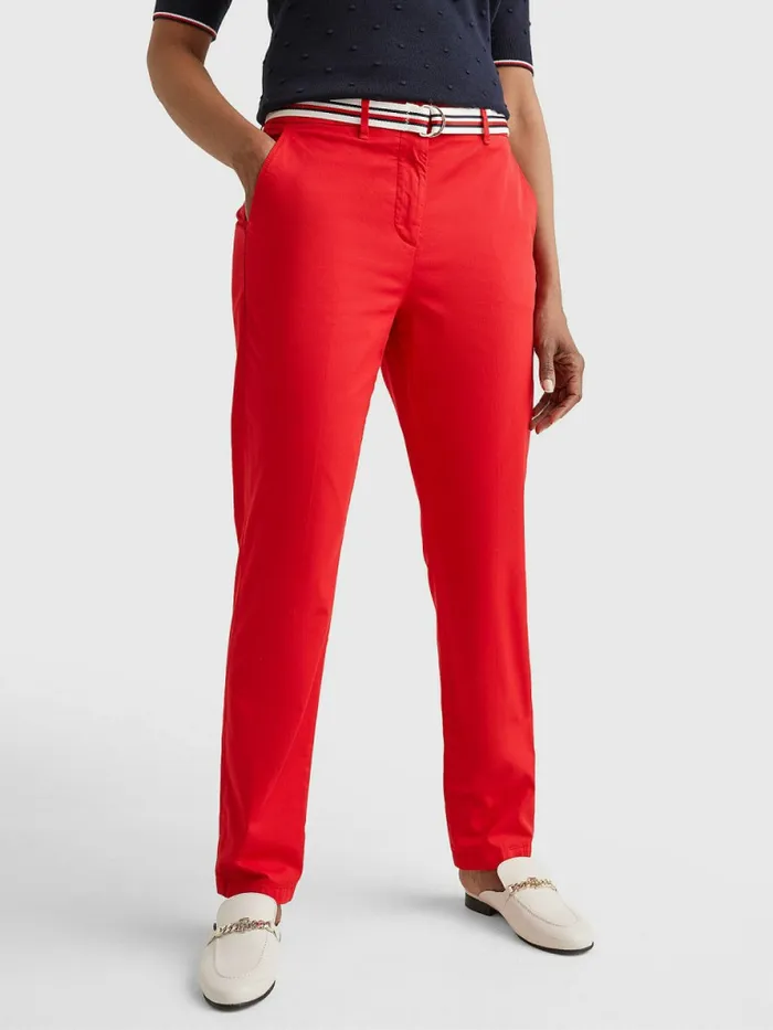 Tommy Hilfiger Slim Signature Belt Chinos Primary Red Womens Trousers