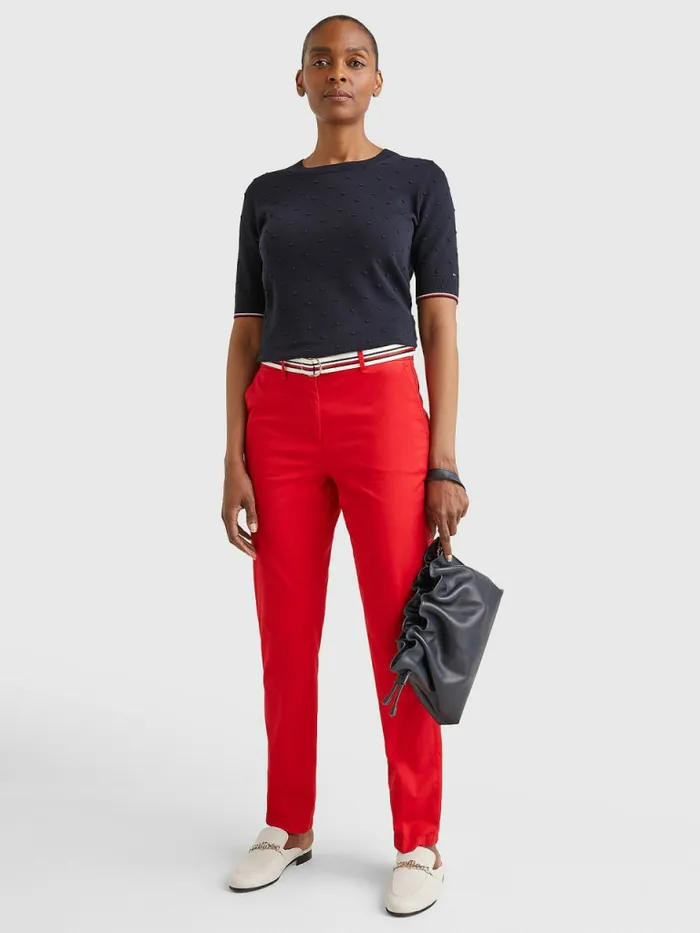 Tommy Hilfiger Slim Signature Belt Chinos Primary Red Womens Trousers