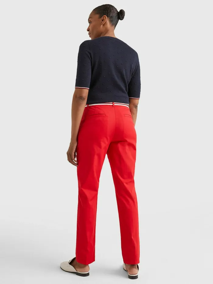 Tommy Hilfiger Slim Signature Belt Chinos Primary Red Womens Trousers