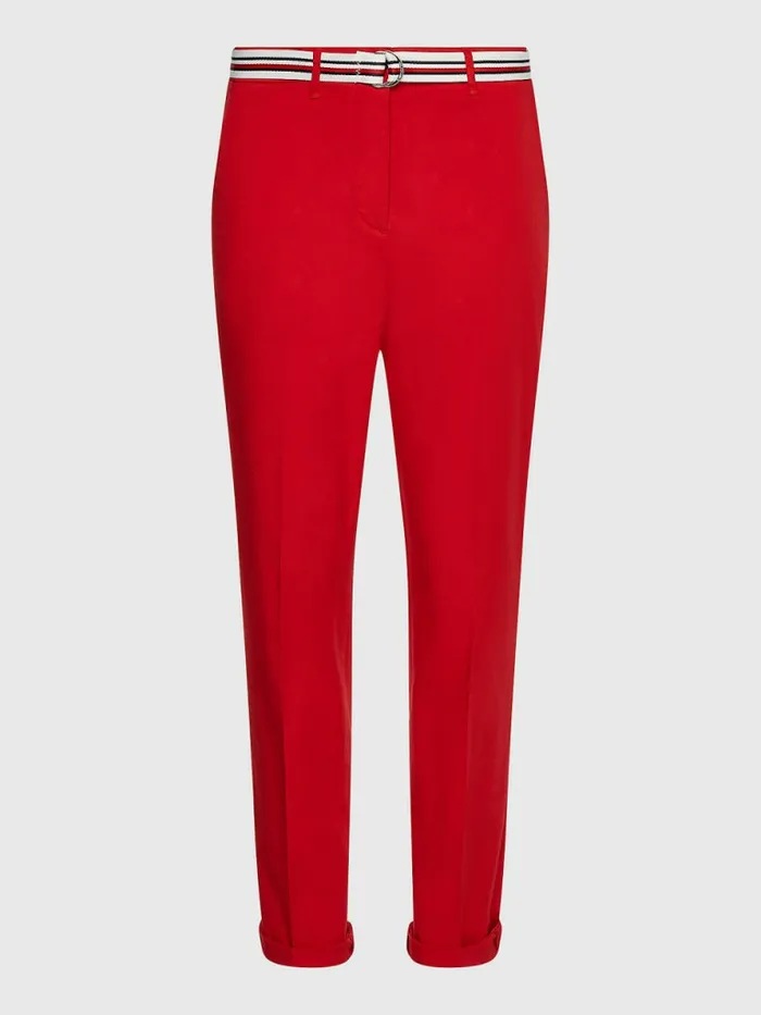 Tommy Hilfiger Slim Signature Belt Chinos Primary Red Womens Trousers