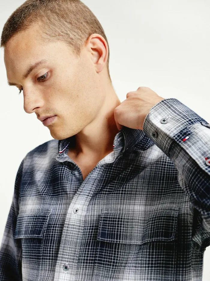Tommy Hilfiger Slub Shadow Check Regular Fit Shirt BlackMulti Mens Shirts Gift for Friend