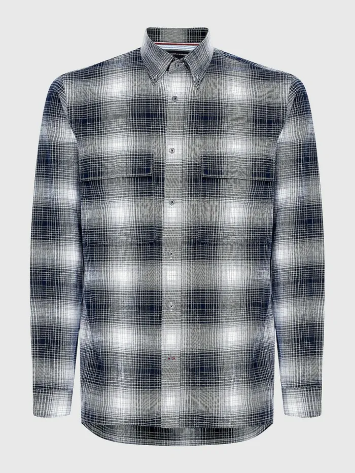 Tommy Hilfiger Slub Shadow Check Regular Fit Shirt BlackMulti Mens Shirts Gift for Friend