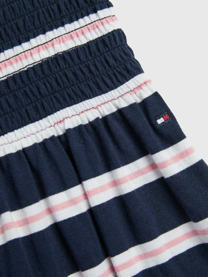 Tommy Hilfiger Smocked Stripe Fit and Flare Dress Twilight Navy Fresh Pink Stripe Girls Dresses Sale