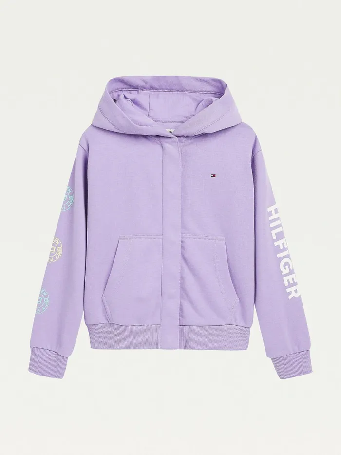 Tommy Hilfiger SnapButton Overprint Hoody Violet Viola Girls Sweatshirts and Hoodies On Sale Tommy Hilfiger SnapButton Overprint Hoody Violet Viola Girls Sweatshirts and Hoodies On Sale