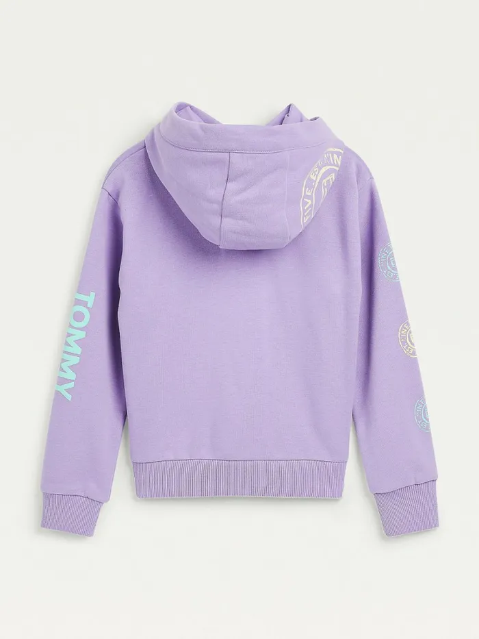 Tommy Hilfiger SnapButton Overprint Hoody Violet Viola Girls Sweatshirts and Hoodies On Sale