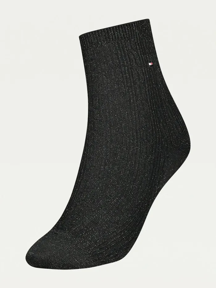 Tommy Hilfiger Sparkle Cable Knit Short Socks Black Womens Socks and Hosiery Cheap On Sale