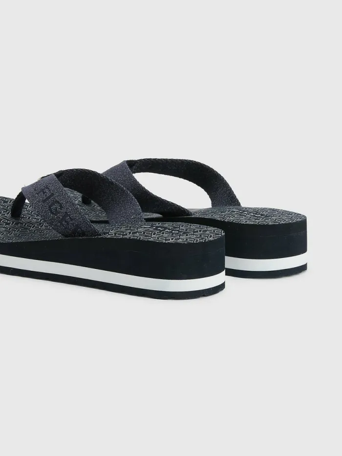 Tommy Hilfiger Sparkle Detail Monogram Print Wedge FlipFlops Desert Sky Womens Sandals Sale