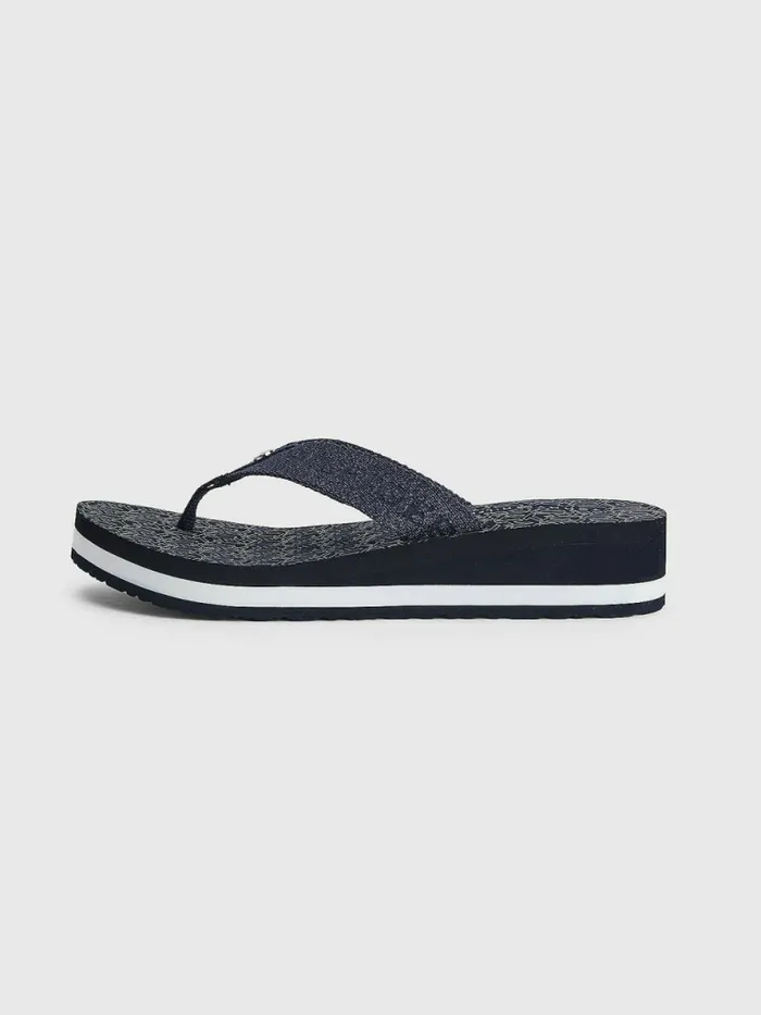 Tommy Hilfiger Sparkle Detail Monogram Print Wedge FlipFlops Desert Sky Womens Sandals Sale