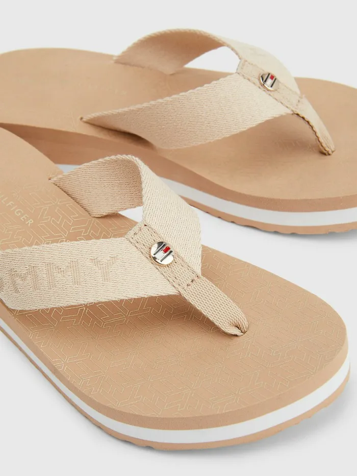 Tommy Hilfiger Sparkle Detail Monogram Print Wedge FlipFlops Sandrift Womens Boots Popular