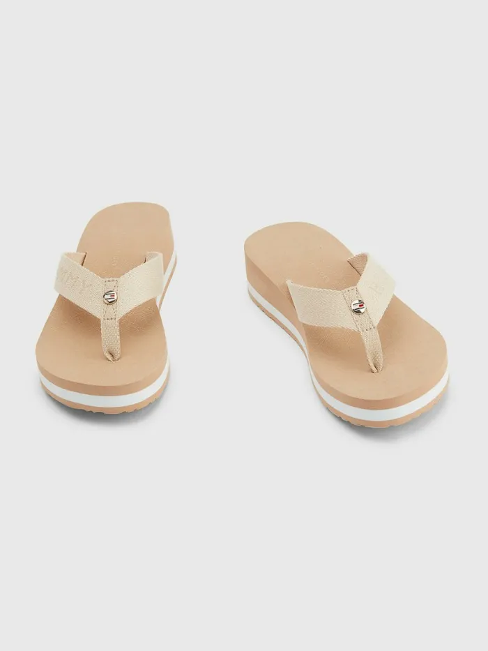 Tommy Hilfiger Sparkle Detail Monogram Print Wedge FlipFlops Sandrift Womens Boots Popular