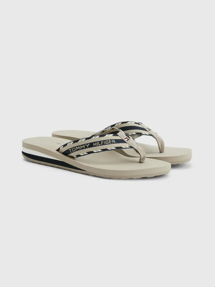 Tommy Hilfiger Sparkle Strap Logo FlipFlops Stone Womens Sandals Popular