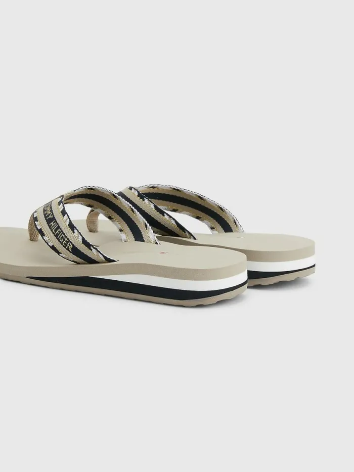 Tommy Hilfiger Sparkle Strap Logo FlipFlops Stone Womens Sandals Popular