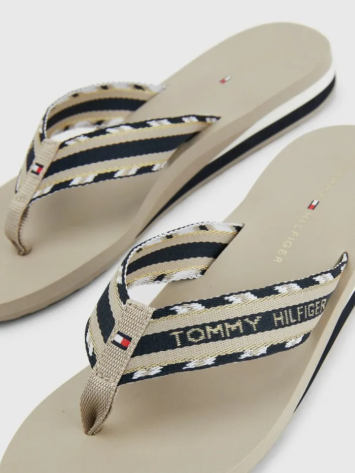 Tommy Hilfiger Sparkle Strap Logo FlipFlops Stone Womens Sandals Popular