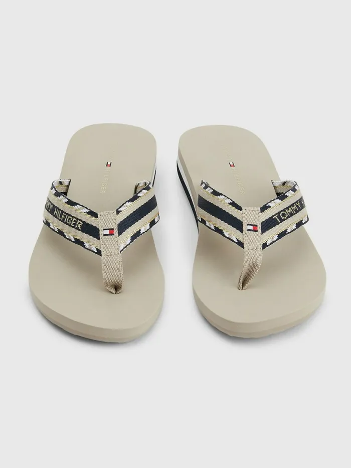 Tommy Hilfiger Sparkle Strap Logo FlipFlops Stone Womens Sandals Popular