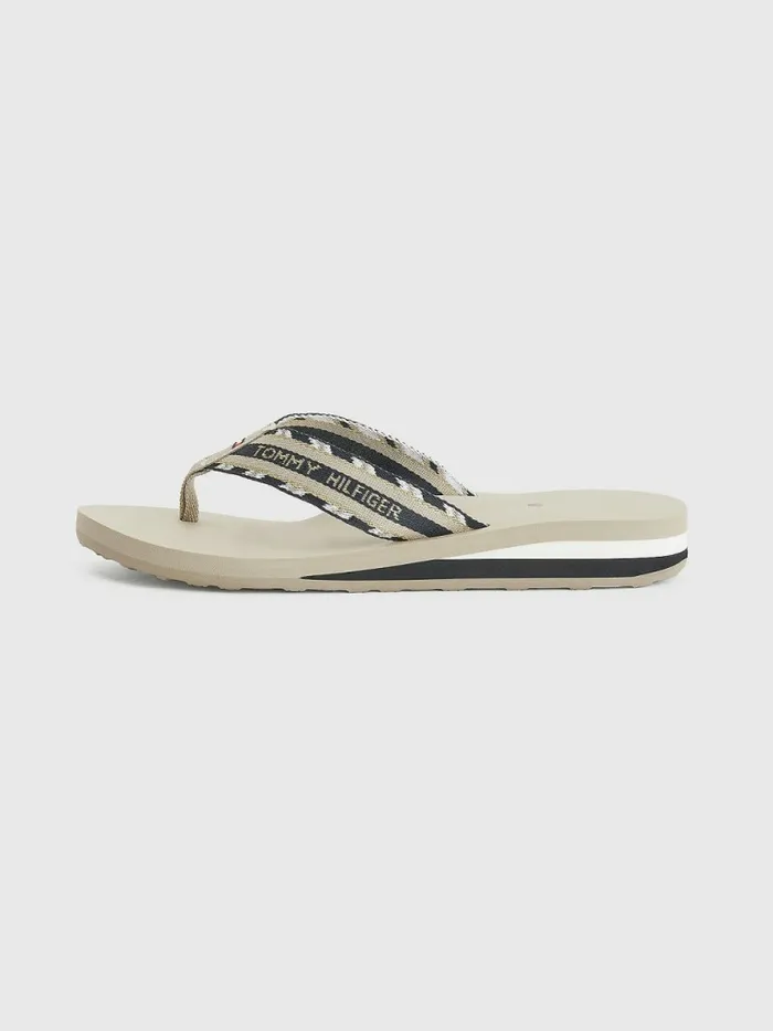 Tommy Hilfiger Sparkle Strap Logo FlipFlops Stone Womens Sandals Popular