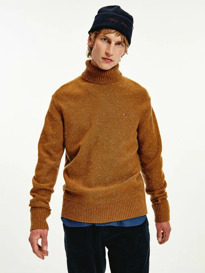 Tommy Hilfiger Speckled Roll Neck Relaxed Jumper Highland Khaki Mens Knitwear Sale