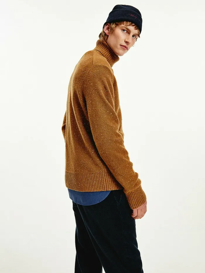 Tommy Hilfiger Speckled Roll Neck Relaxed Jumper Highland Khaki Mens Knitwear Sale