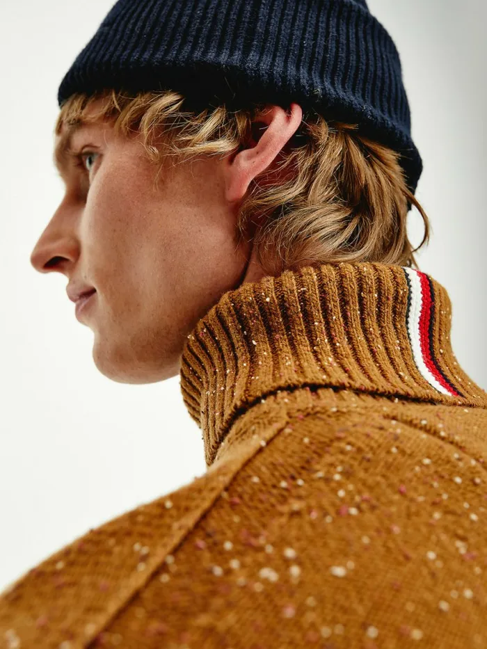 Tommy Hilfiger Speckled Roll Neck Relaxed Jumper Highland Khaki Mens Knitwear Sale
