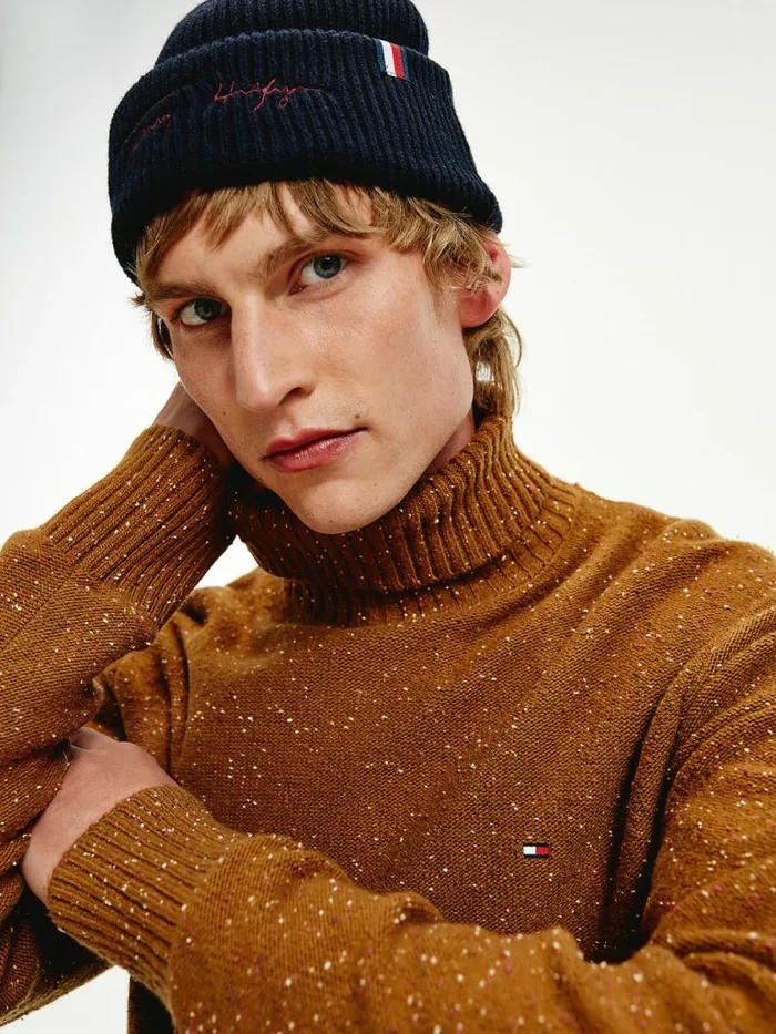 Tommy Hilfiger Speckled Roll Neck Relaxed Jumper Highland Khaki Mens Knitwear Sale