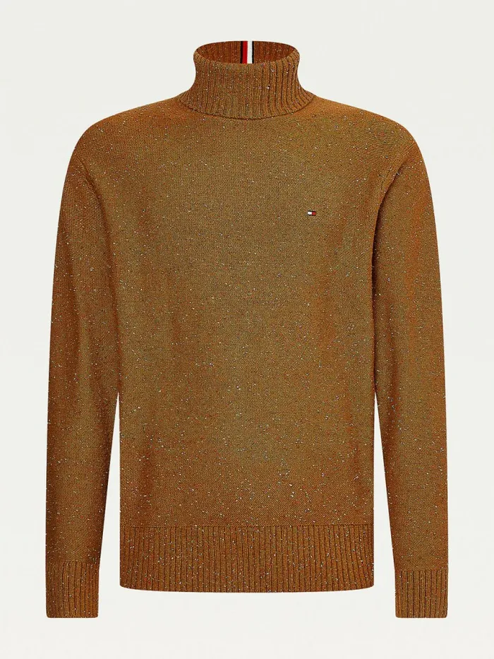 Tommy Hilfiger Speckled Roll Neck Relaxed Jumper Highland Khaki Mens Knitwear Sale