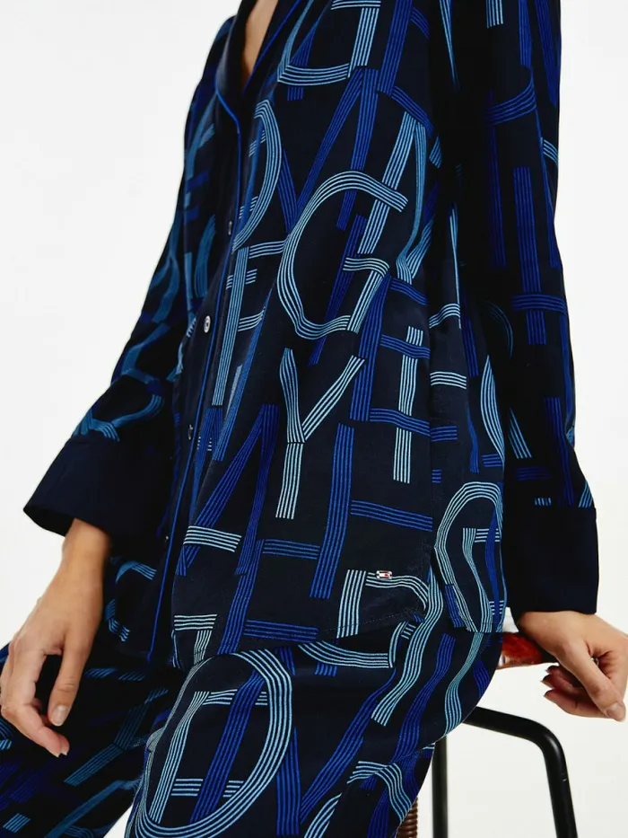 Tommy Hilfiger Spell Out Print Viscose Blouse Th Texture Type LargeDesert Sky Womens Shirts and Blouses On Sale