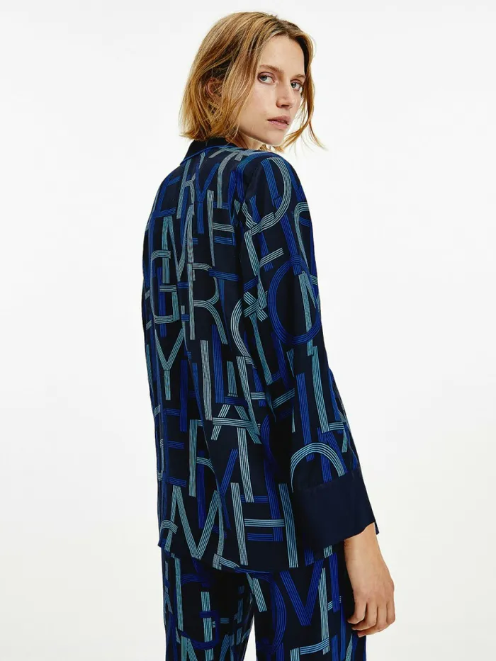 Tommy Hilfiger Spell Out Print Viscose Blouse Th Texture Type LargeDesert Sky Womens Shirts and Blouses On Sale