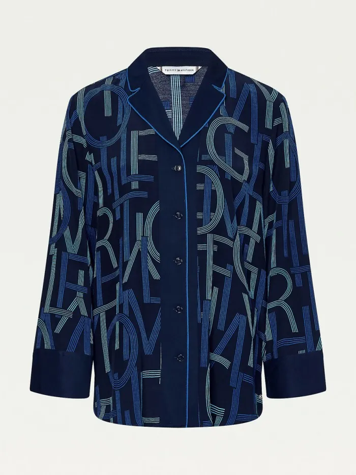 Tommy Hilfiger Spell Out Print Viscose Blouse Th Texture Type LargeDesert Sky Womens Shirts and Blouses On Sale