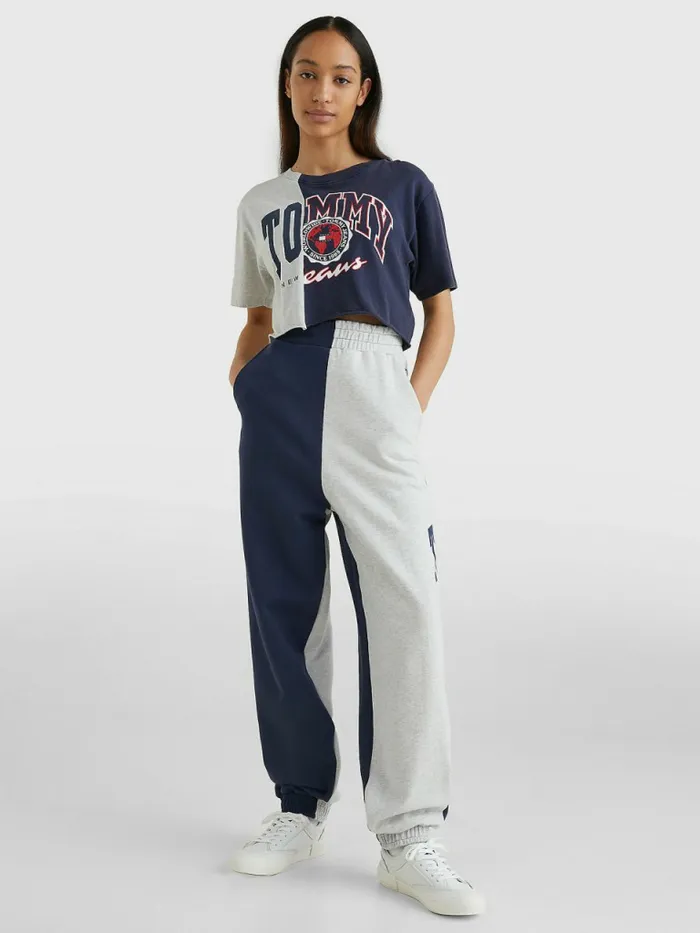 Tommy Hilfiger Spliced Logo Cropped TShirt Twilight NavyMulti Womens TShirts Near Me