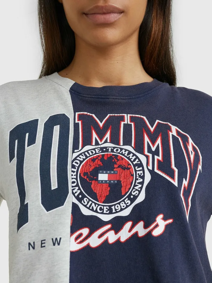 Tommy Hilfiger Spliced Logo Cropped TShirt Twilight NavyMulti Womens TShirts Near Me
