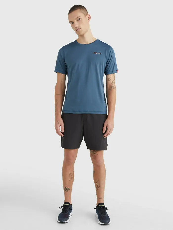 Tommy Hilfiger Sport Essential Logo Training TShirt Charcoal Blue Mens Tommy Hilfiger Sport
