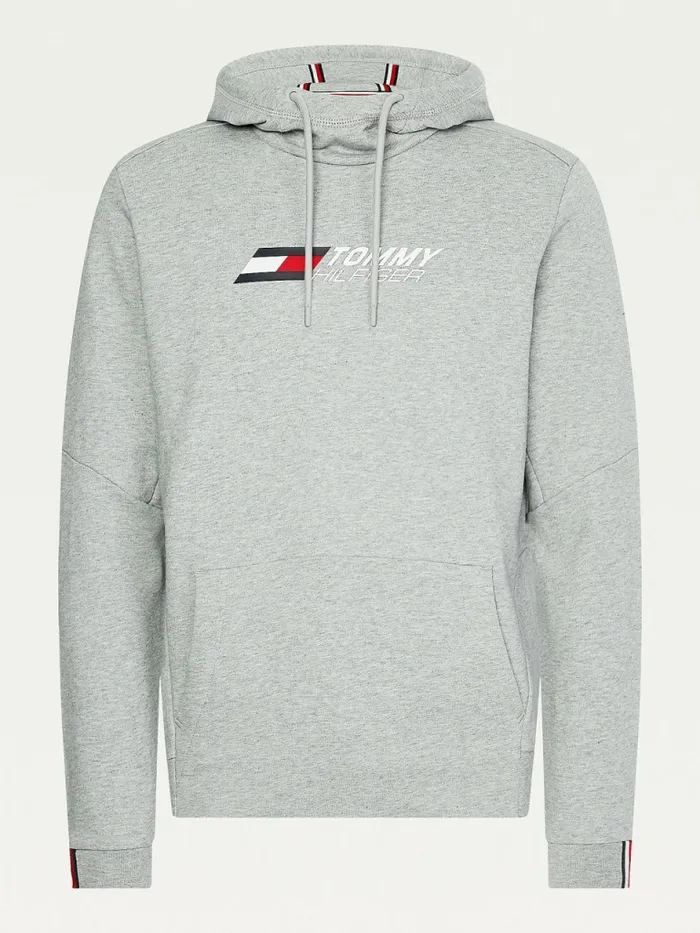 Tommy Hilfiger Sport Essential Organic Cotton Hoody Light Grey Heather Mens Sweatshirts and Hoodies Cheap On Sale