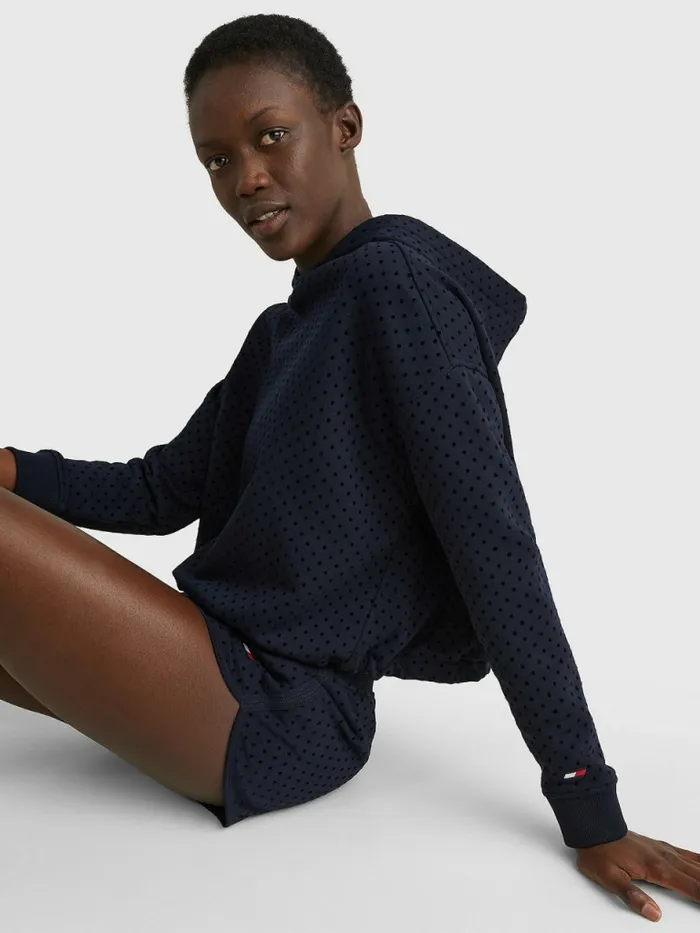 Tommy Hilfiger Sport Flocked PolkaDot Relaxed Fit Hoody Desert Sky Polka Dots Womens Sweatshirts and Hoodies Near Me