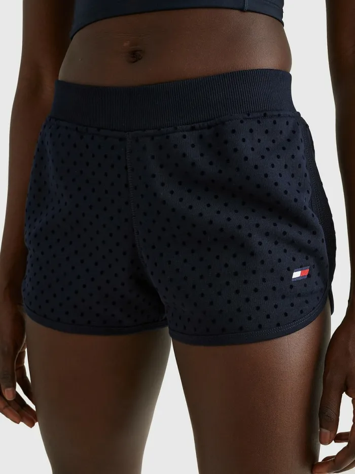 Tommy Hilfiger Sport Flocked PolkaDot Shorts Desert Sky Polka Dots Womens CoOrds Popular Tommy Hilfiger Sport Flocked PolkaDot Shorts Desert Sky Polka Dots Womens CoOrds Popular