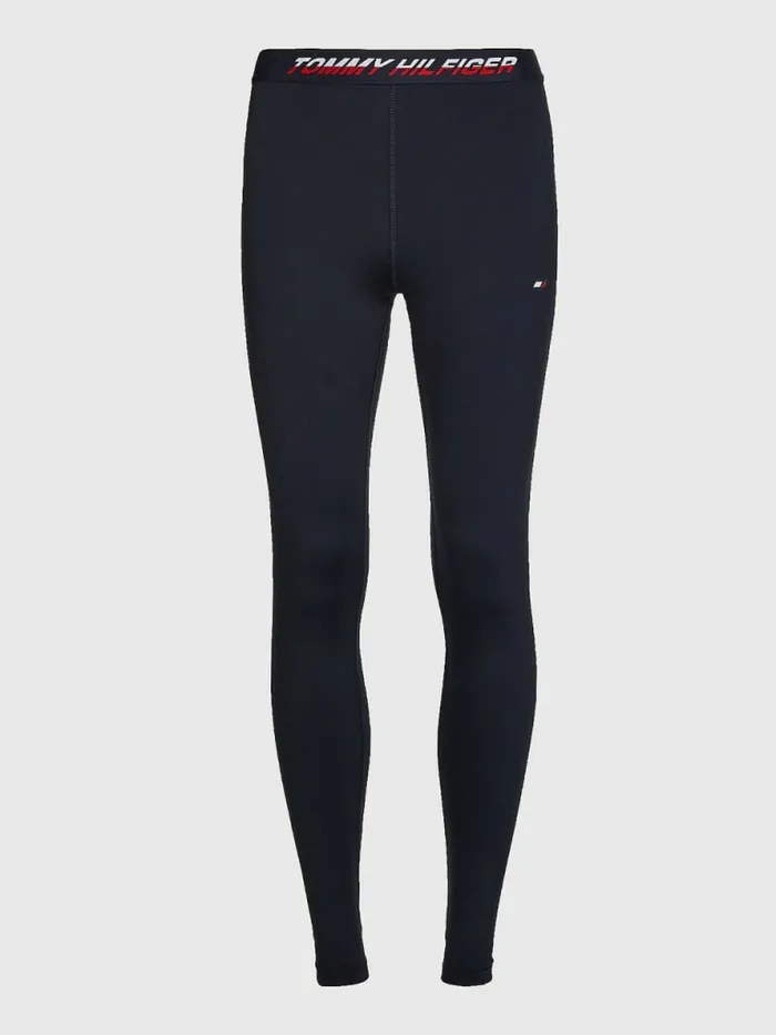 Tommy Hilfiger Sport Full Length Waistband Detail Leggings Desert Sky Split Logo Tape Womens Tommy Hilfiger Sport
