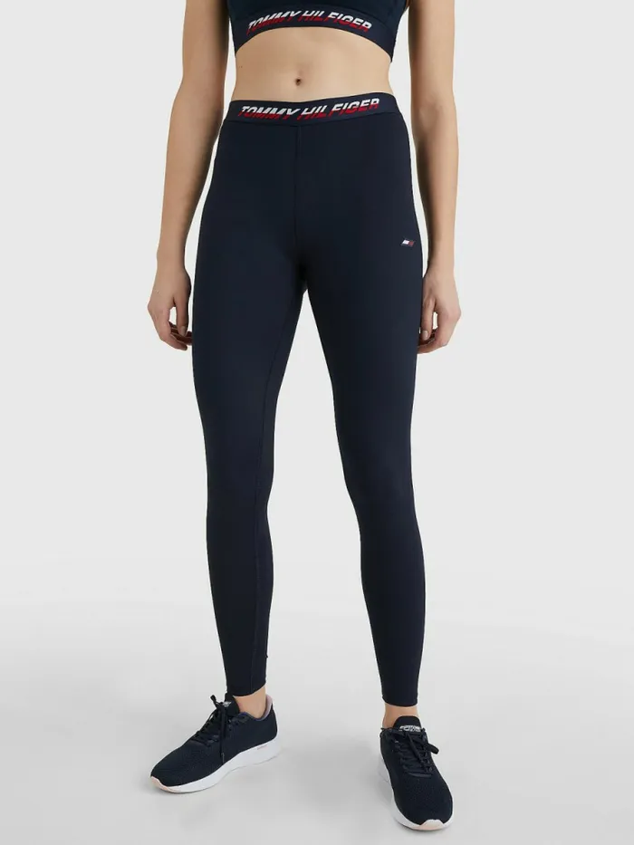 Tommy Hilfiger Sport Full Length Waistband Detail Leggings Desert Sky Split Logo Tape Womens Trousers Tommy Hilfiger Sport Full Length Waistband Detail Leggings Desert Sky Split Logo Tape Womens Trousers
