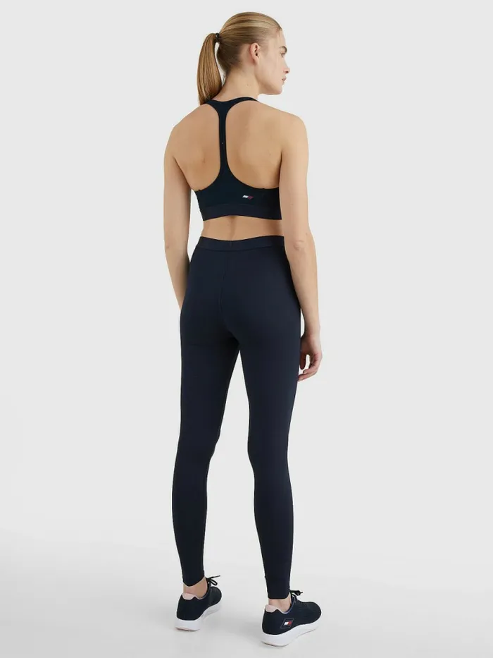 Tommy Hilfiger Sport Full Length Waistband Detail Leggings Desert Sky Split Logo Tape Womens Trousers